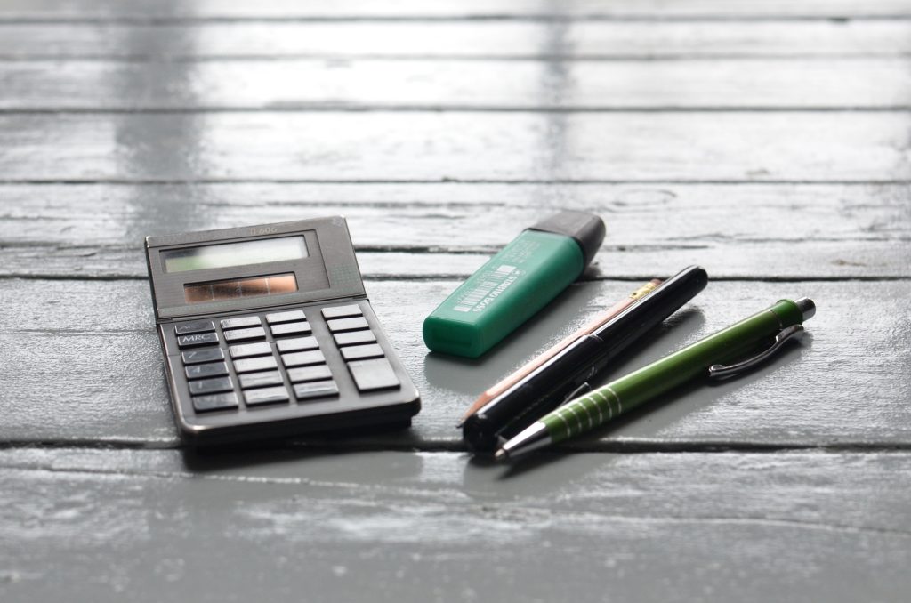 Calculator and pens